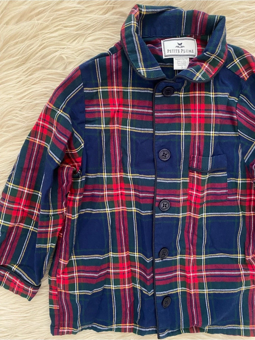 Petite Plume Windsor Tartan Red Plaid Kid's Brushed Twill Pajama Set Christmas 3